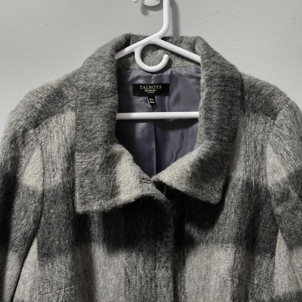 Talbots Woman Alpaca Wool Blend Grey and Black Buffalo Plaid Jacket Size 18W